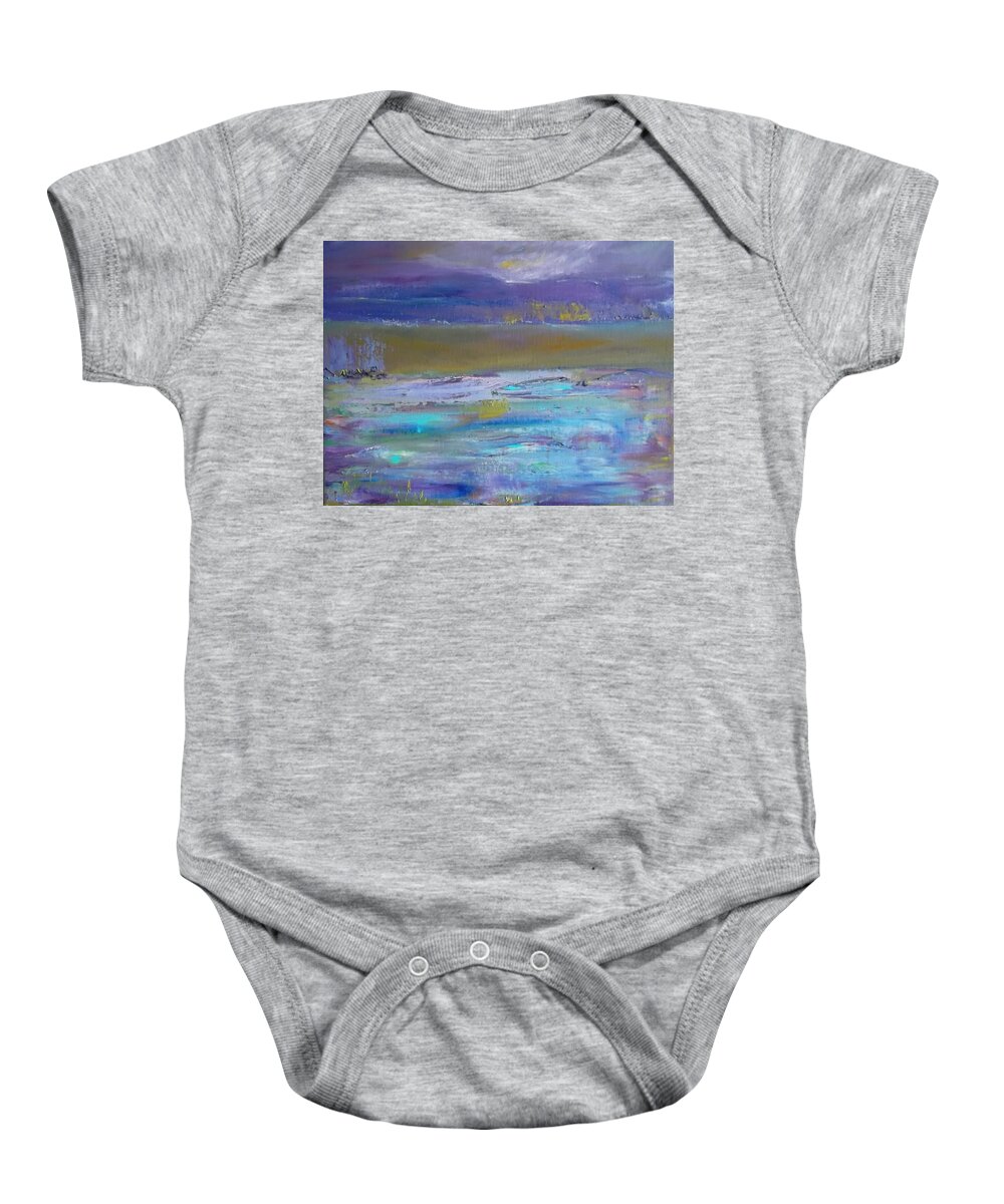 Abstract Baby Onesie featuring the painting Purple Haze by Susan Esbensen