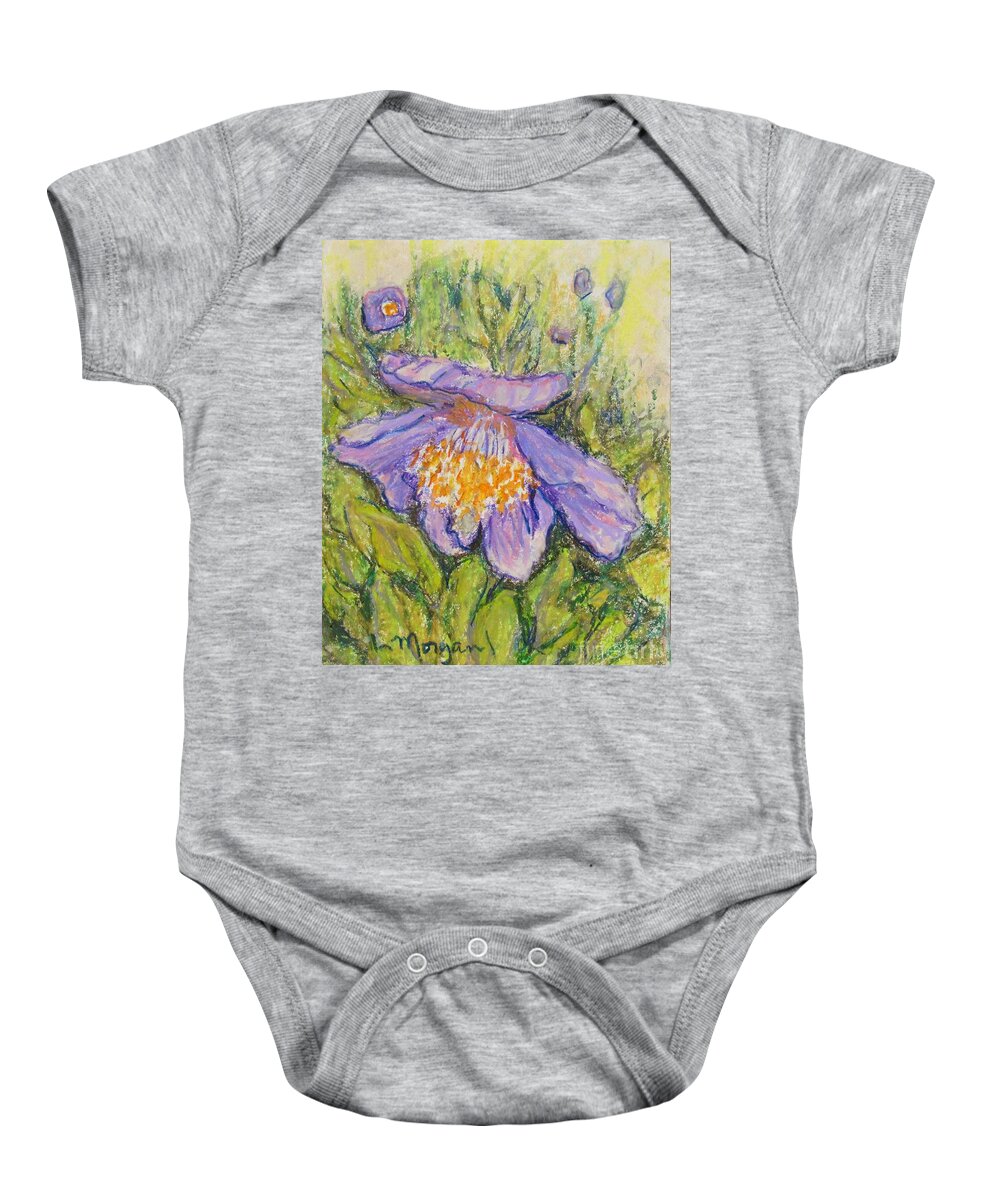 Poppy Baby Onesie featuring the painting Purple Poppy by Laurie Morgan