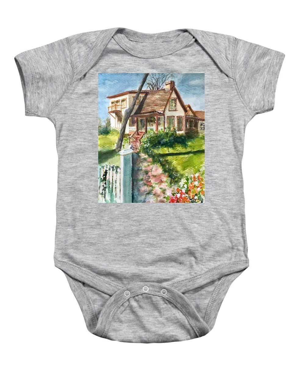 Inn Baby Onesie featuring the painting Purple Sage Inn by Cheryl Wallace