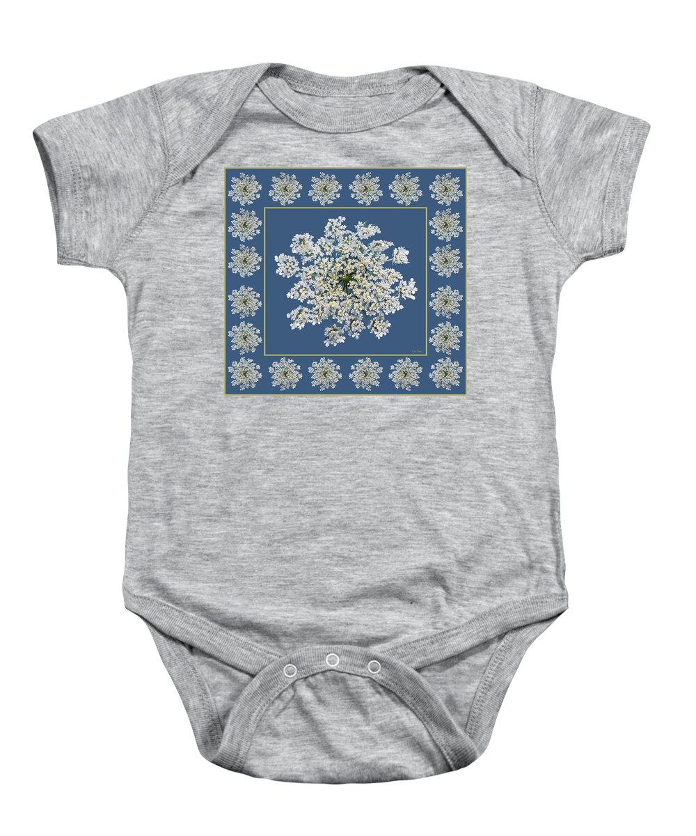 Lise Winne Baby Onesie featuring the digital art Queen Anne's Lace with Border by Lise Winne