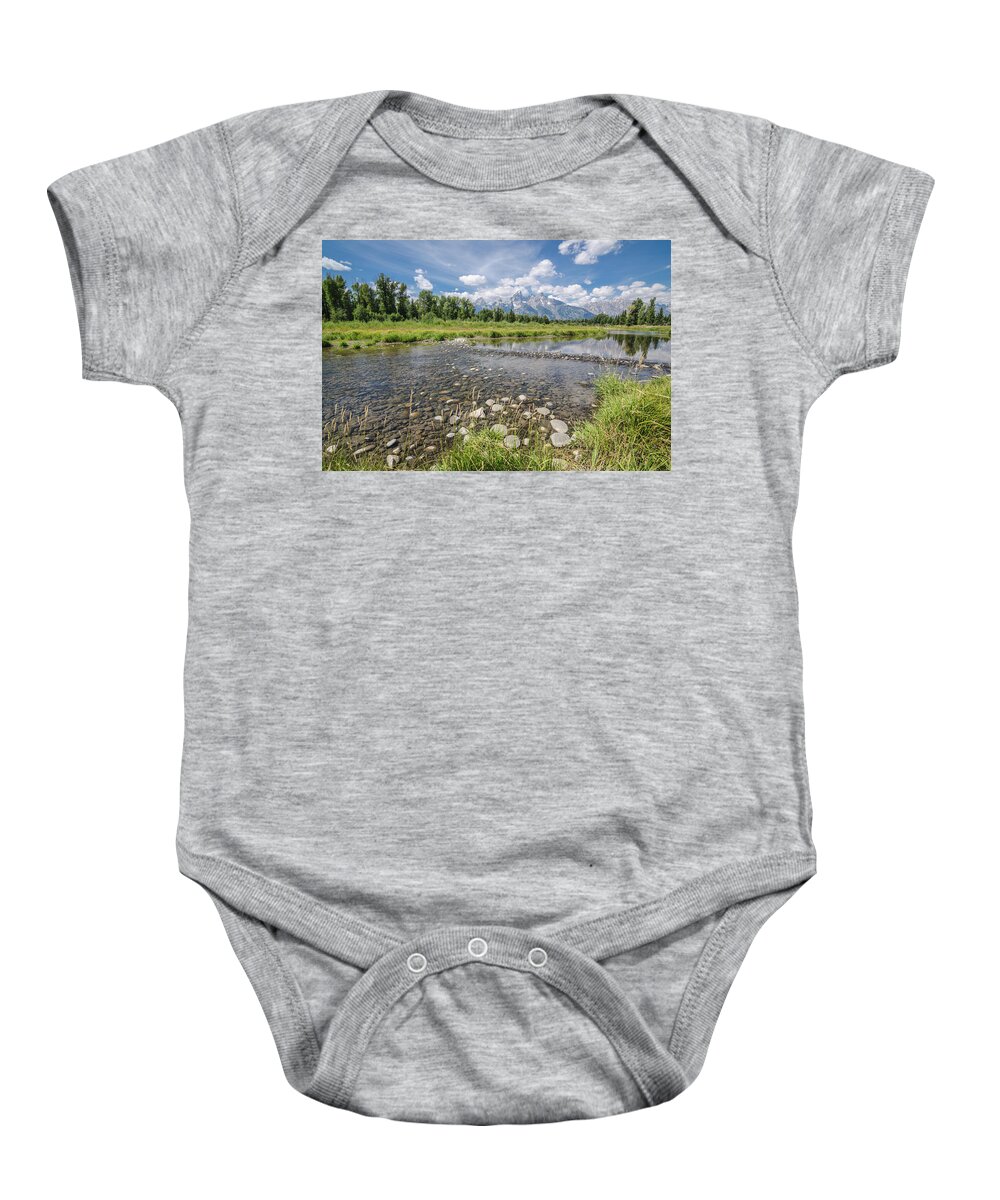 Grand Tetons Baby Onesie featuring the photograph Quiet Day on the Snake by Margaret Pitcher