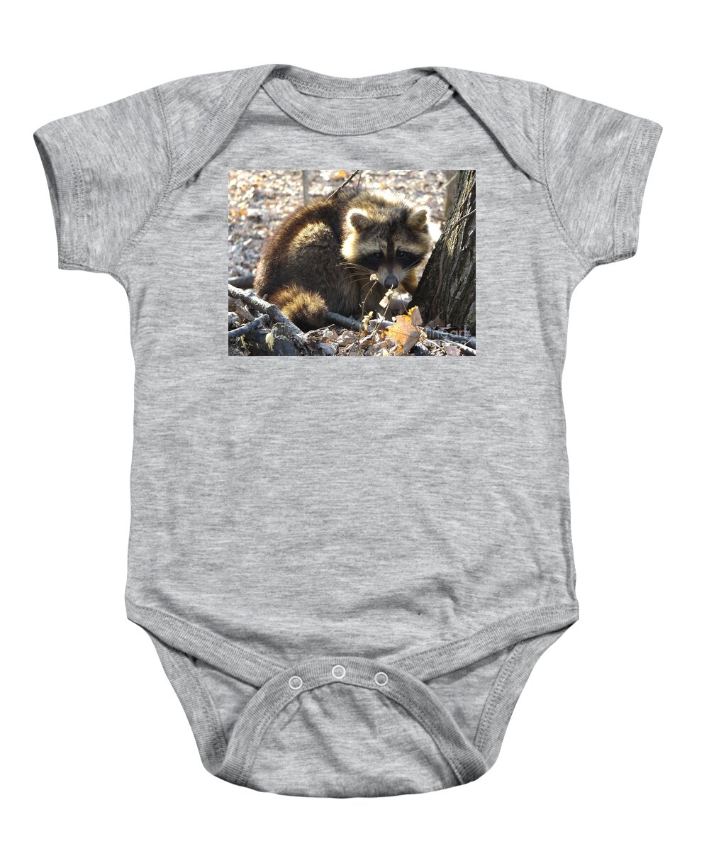 Raccoon Baby Onesie featuring the photograph Raccoon by Erick Schmidt