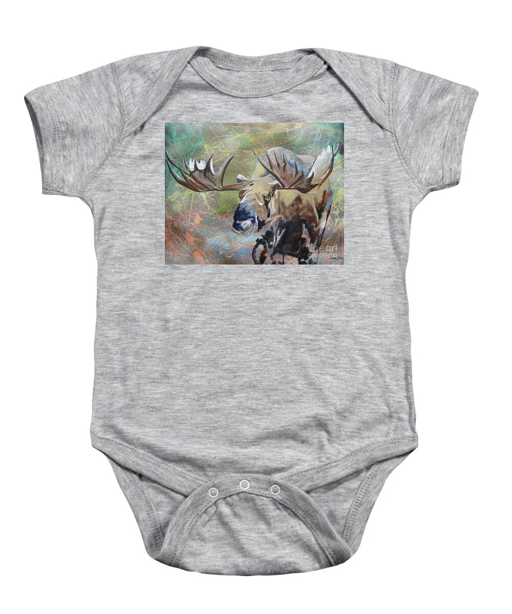 Moose Baby Onesie featuring the painting Rack and Roll by Stuart Engel
