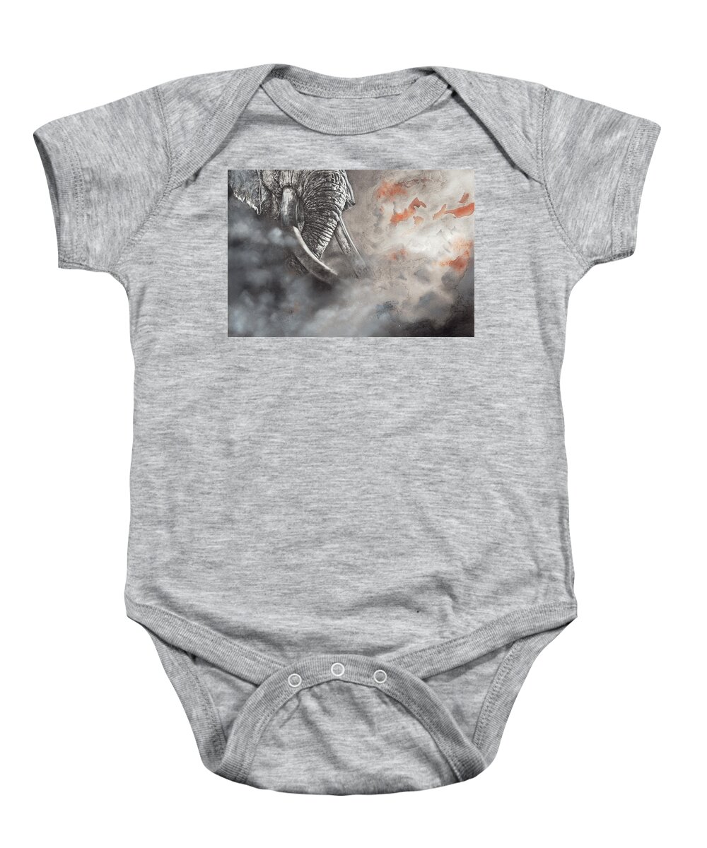 Africn Elephant Baby Onesie featuring the painting Raging Bull by Peter Williams