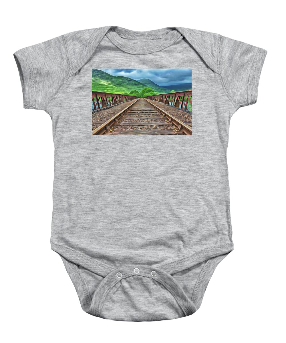 Railway Baby Onesie featuring the painting Railway by Harry Warrick