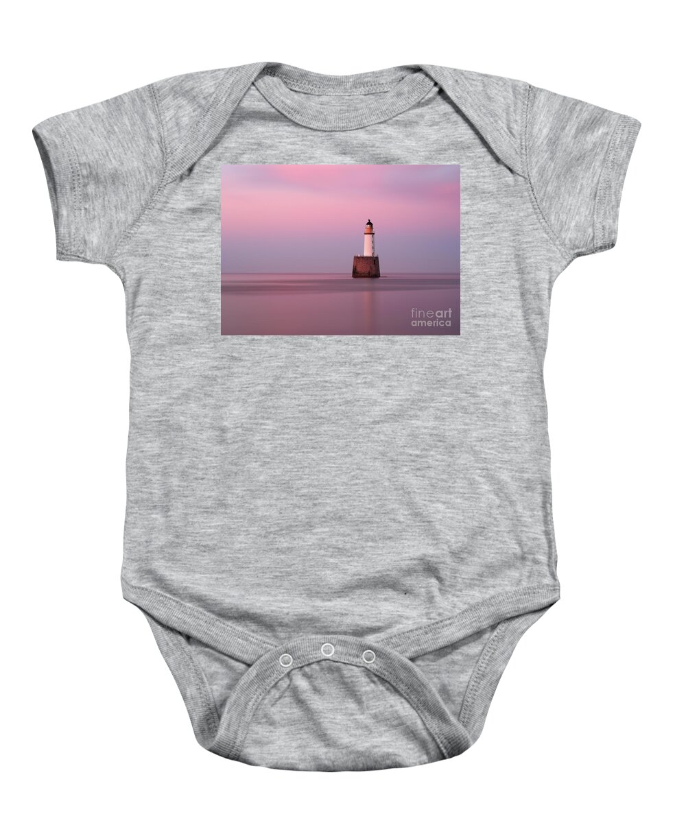 Rattray Head Baby Onesie featuring the photograph Rattray Head Lighthouse at Sunset - Pink Sunset by Maria Gaellman