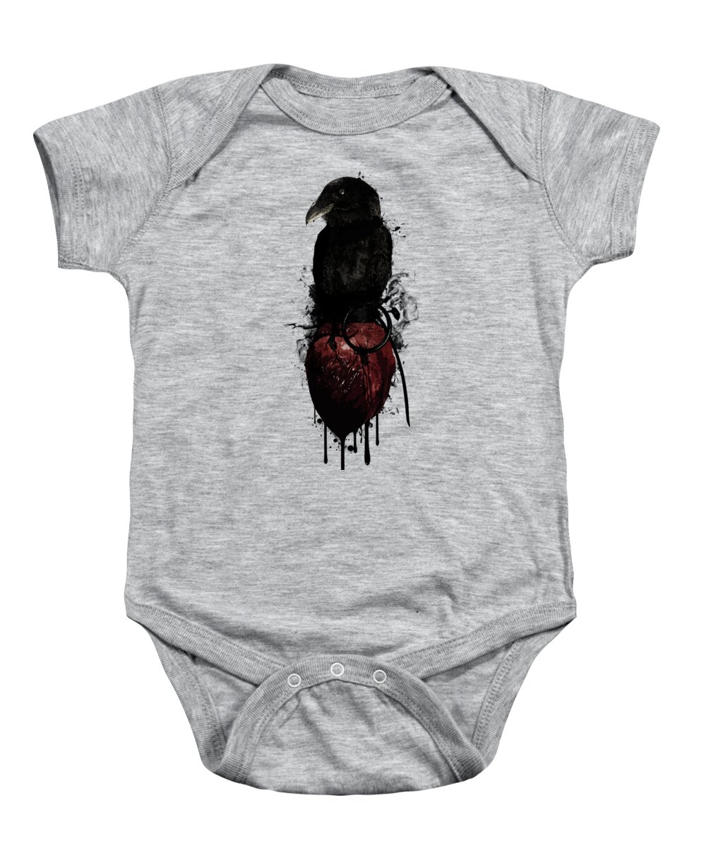 Raven Baby Onesie featuring the digital art Raven and Heart Grenade by Nicklas Gustafsson