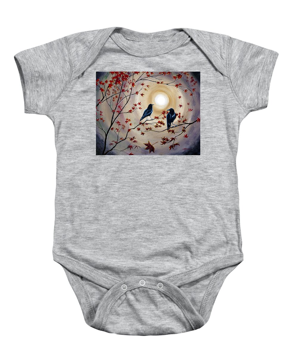 Raven Baby Onesie featuring the painting Ravens in Autumn by Laura Iverson