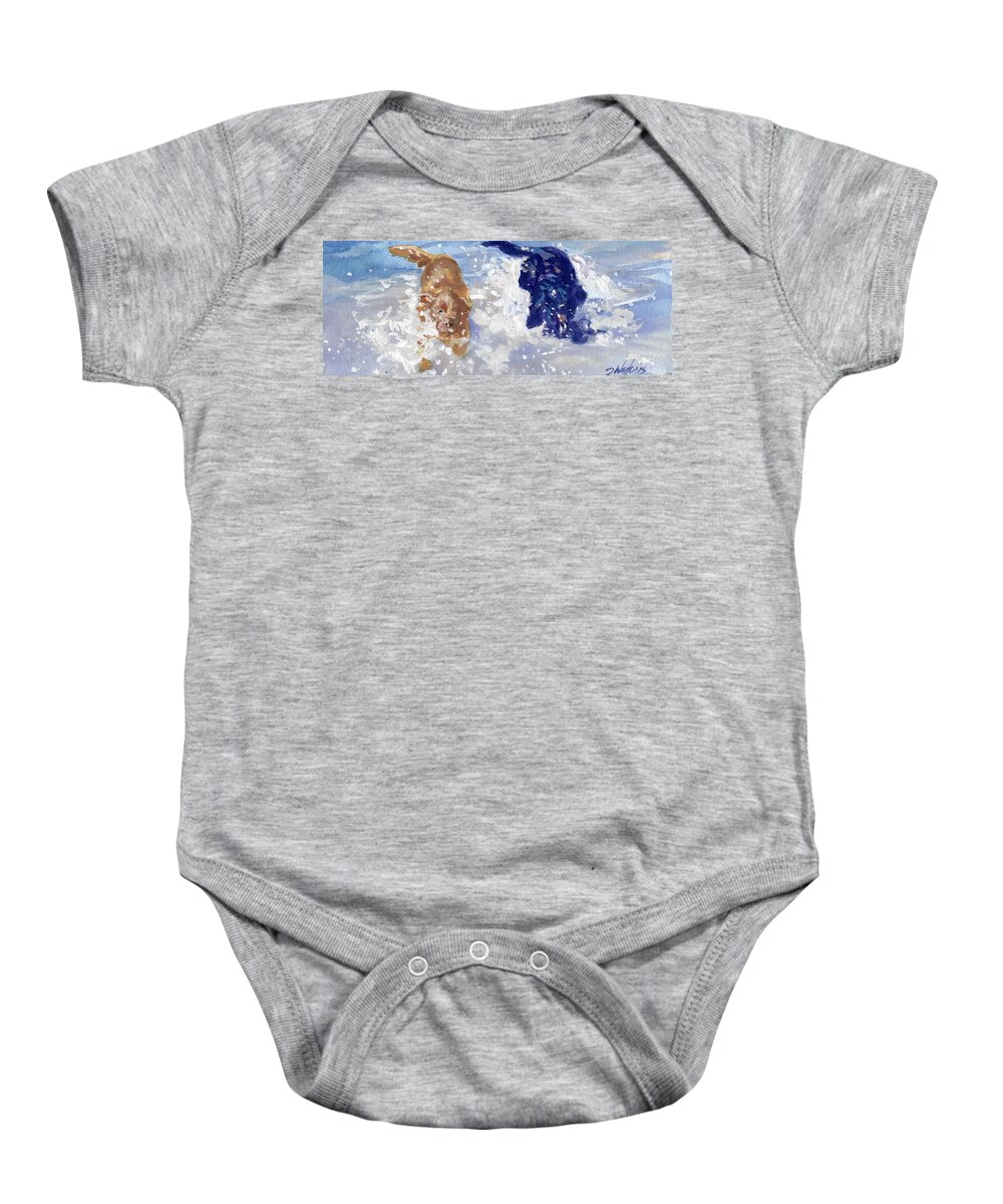 Black Lab Baby Onesie featuring the painting Ready Set Goooo by Sheila Wedegis