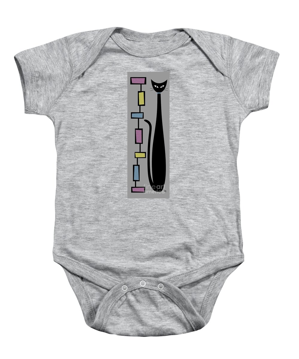  Baby Onesie featuring the digital art Rectangle Cat 3 on Gray by Donna Mibus