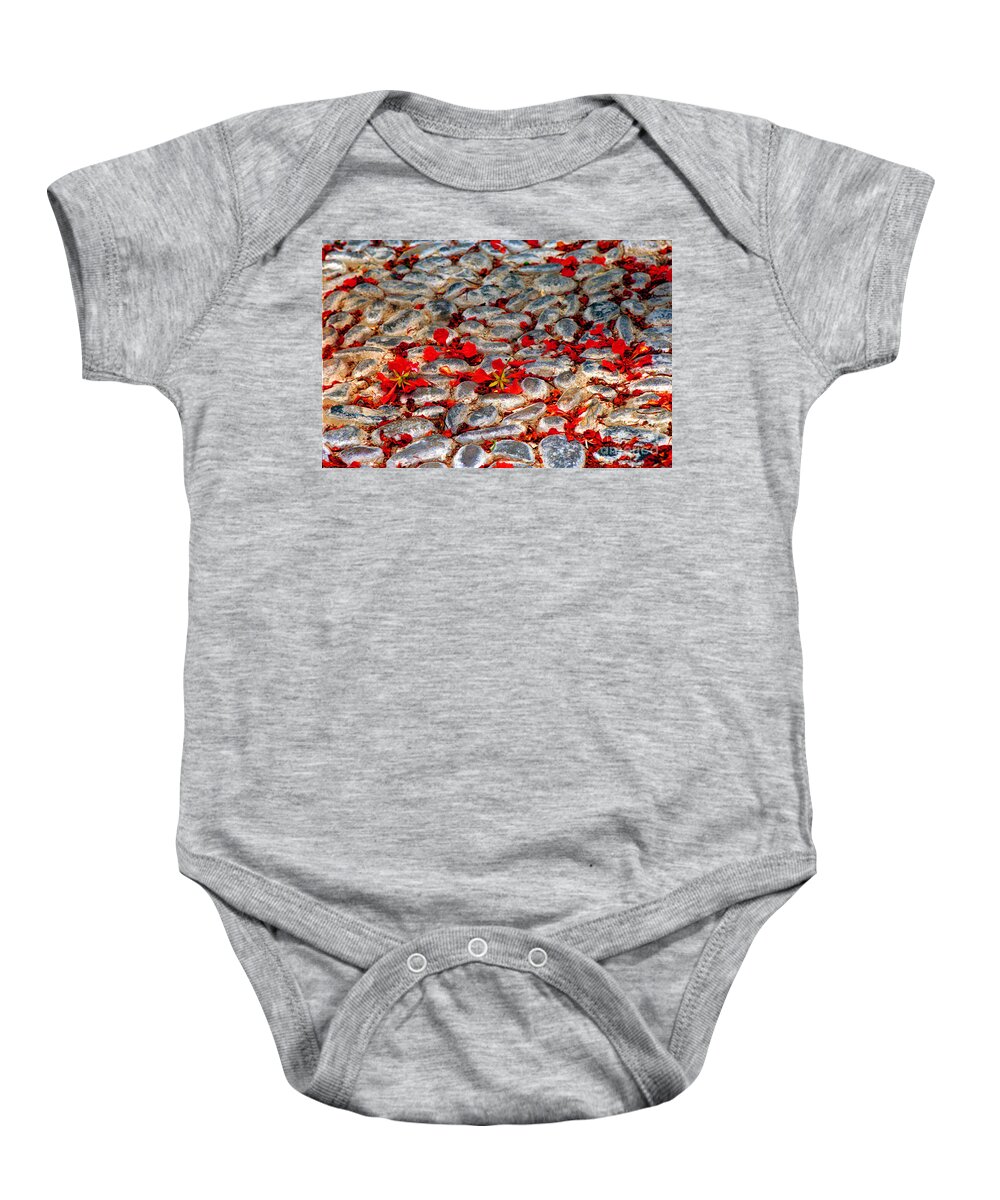Red Baby Onesie featuring the photograph Red Cobblestone Road by James BO Insogna