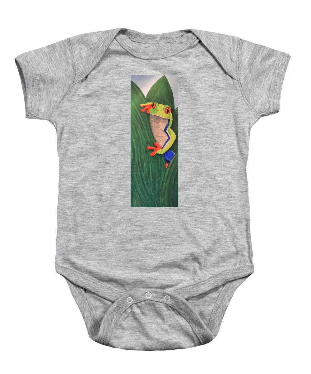 Brazil Baby Onesie featuring the painting Red Eyed Tree Frog by Nancy Sisco