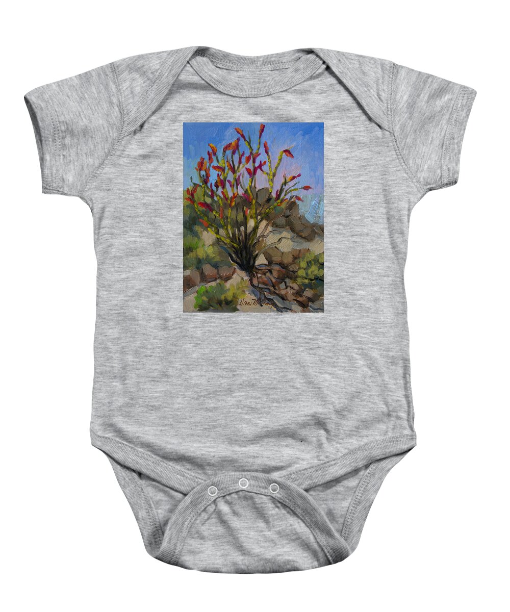 Ocotillo Baby Onesie featuring the painting Red Flame Ocotillo 5 by Diane McClary