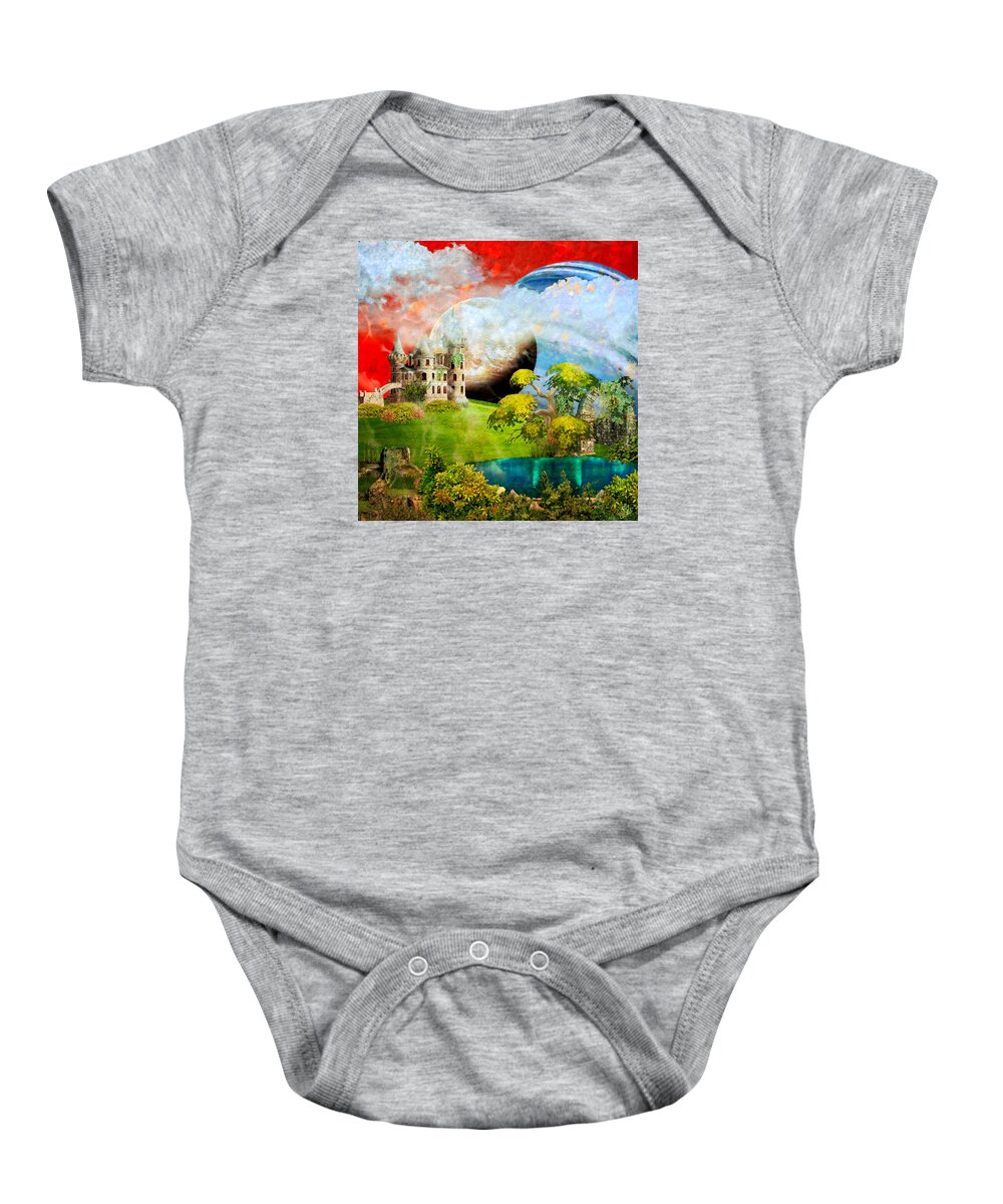 Fantasy Baby Onesie featuring the painting Red Sky Dreams by Ally White
