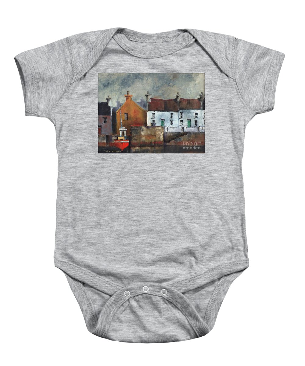 Val Byrne Baby Onesie featuring the painting Red Trawler in Aran by Val Byrne