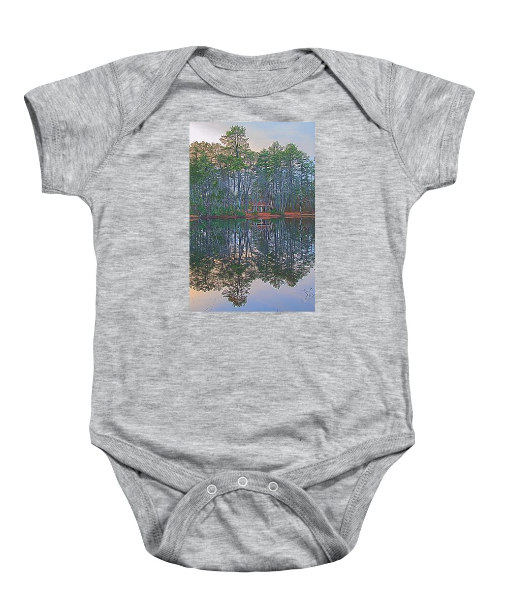 Reflection Baby Onesie featuring the digital art Reflections in the Pines by Beth Venner