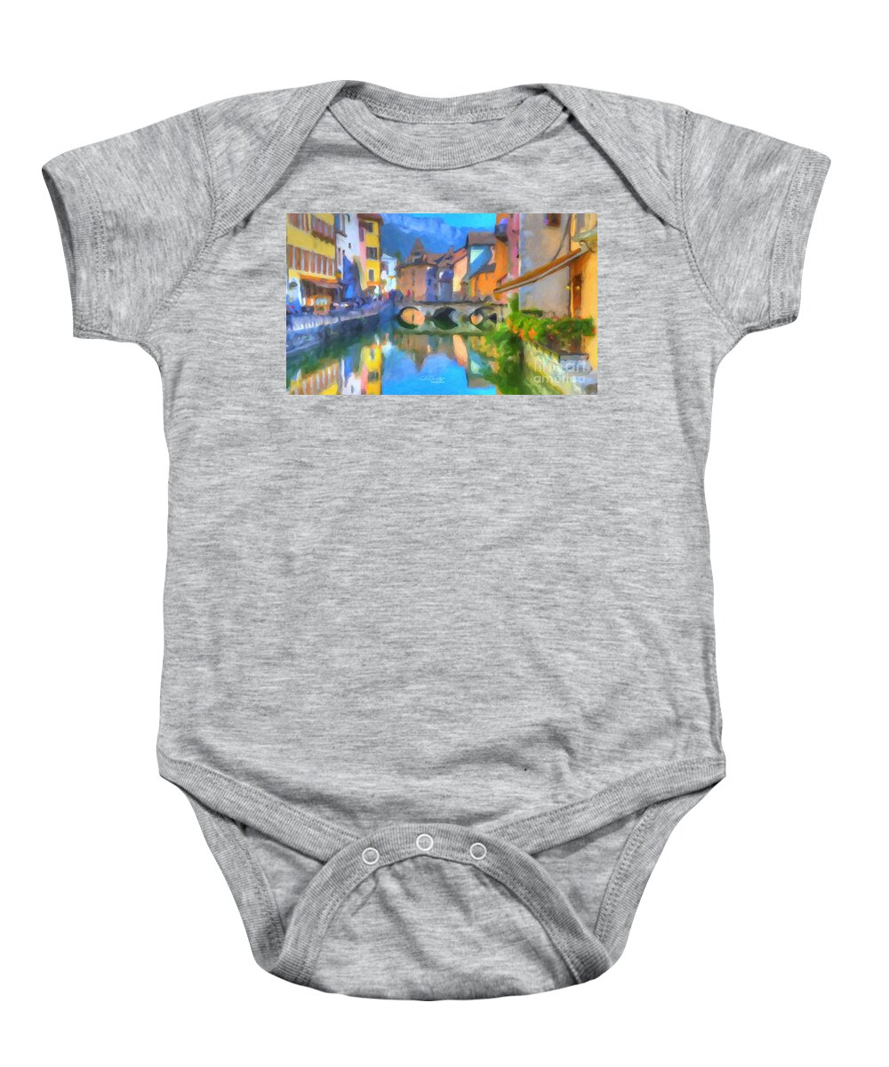 The Lovely French Riviera Village Of Eze (pronounced Eza) Baby Onesie featuring the painting Reflections of Eze by Chris Armytage