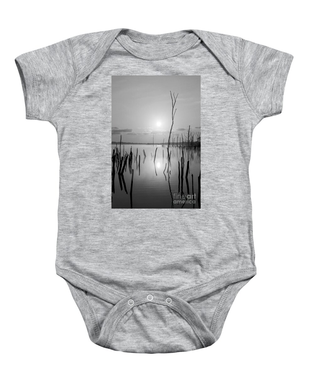 Manasquan Reservoir Baby Onesie featuring the photograph Reflections of Solitude by Debra Fedchin