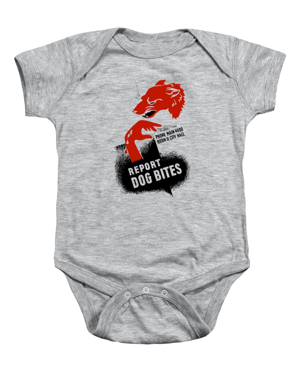 Wpa Baby Onesie featuring the mixed media Report Dog Bites - WPA by War Is Hell Store