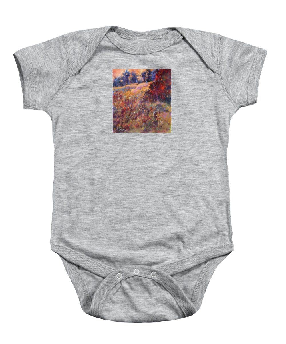 Landscape Baby Onesie featuring the painting Ridgetop Display by Rae Andrews