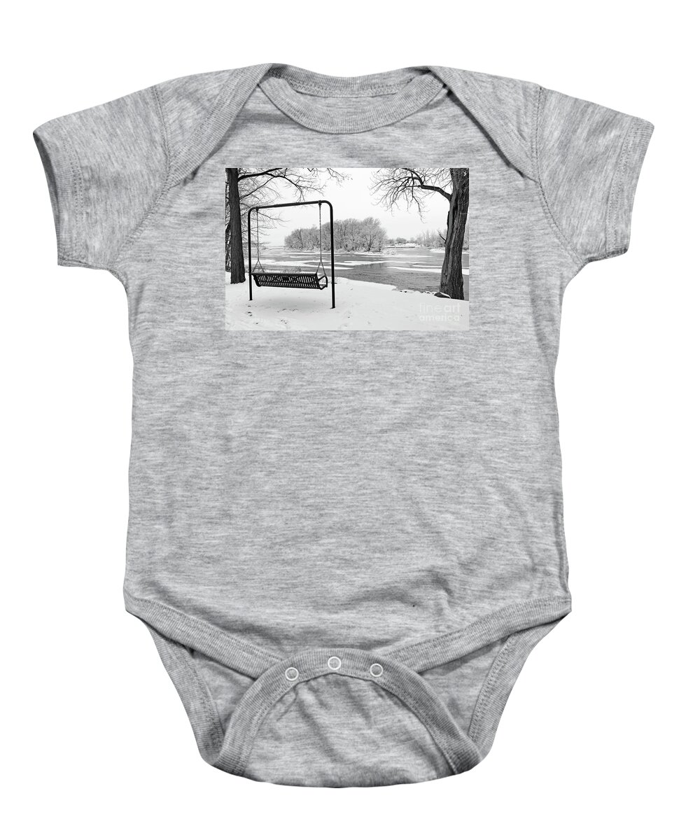 River View Baby Onesie featuring the photograph River View in Winter 5303 by Jack Schultz