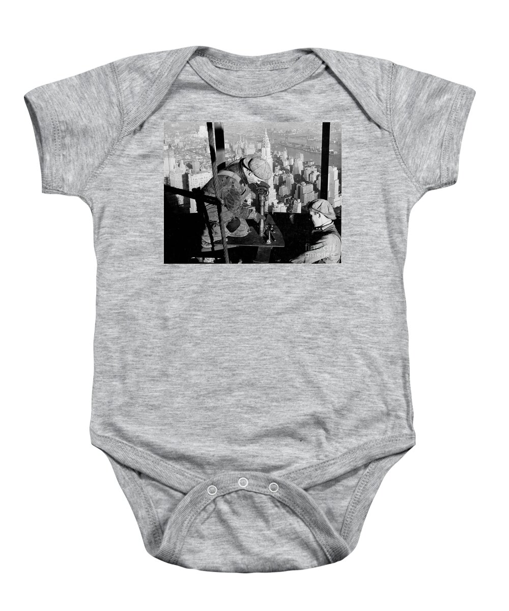 Riveters Baby Onesie featuring the photograph Riveters on the Empire State Building by LW Hine