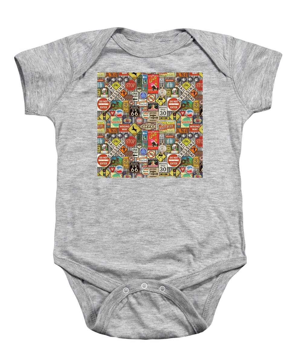 Route 66 Baby Onesie featuring the painting Roads Signs on Steel-JP3959-b by Jean Plout