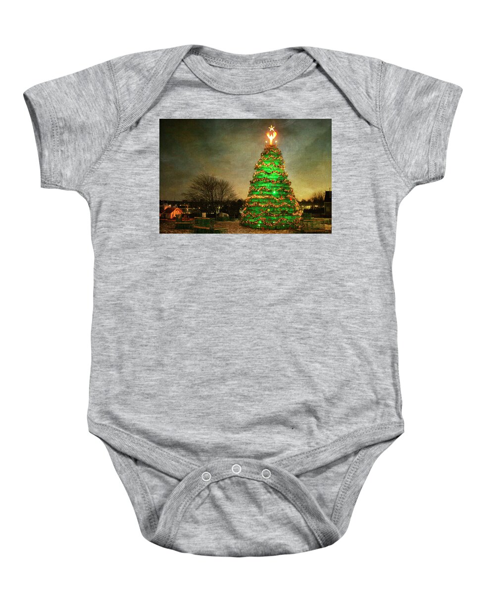 Cindi Ressler Baby Onesie featuring the photograph Rockland Lobster Trap Christmas Tree by Cindi Ressler