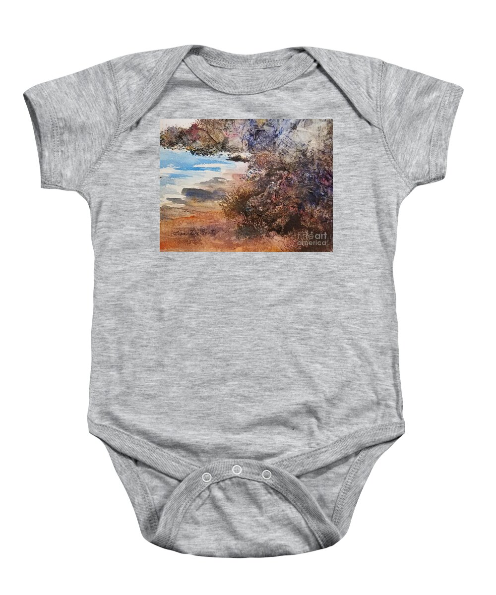 Rocky Ocean Baby Onesie featuring the painting Rocky Shores by Lisa Debaets