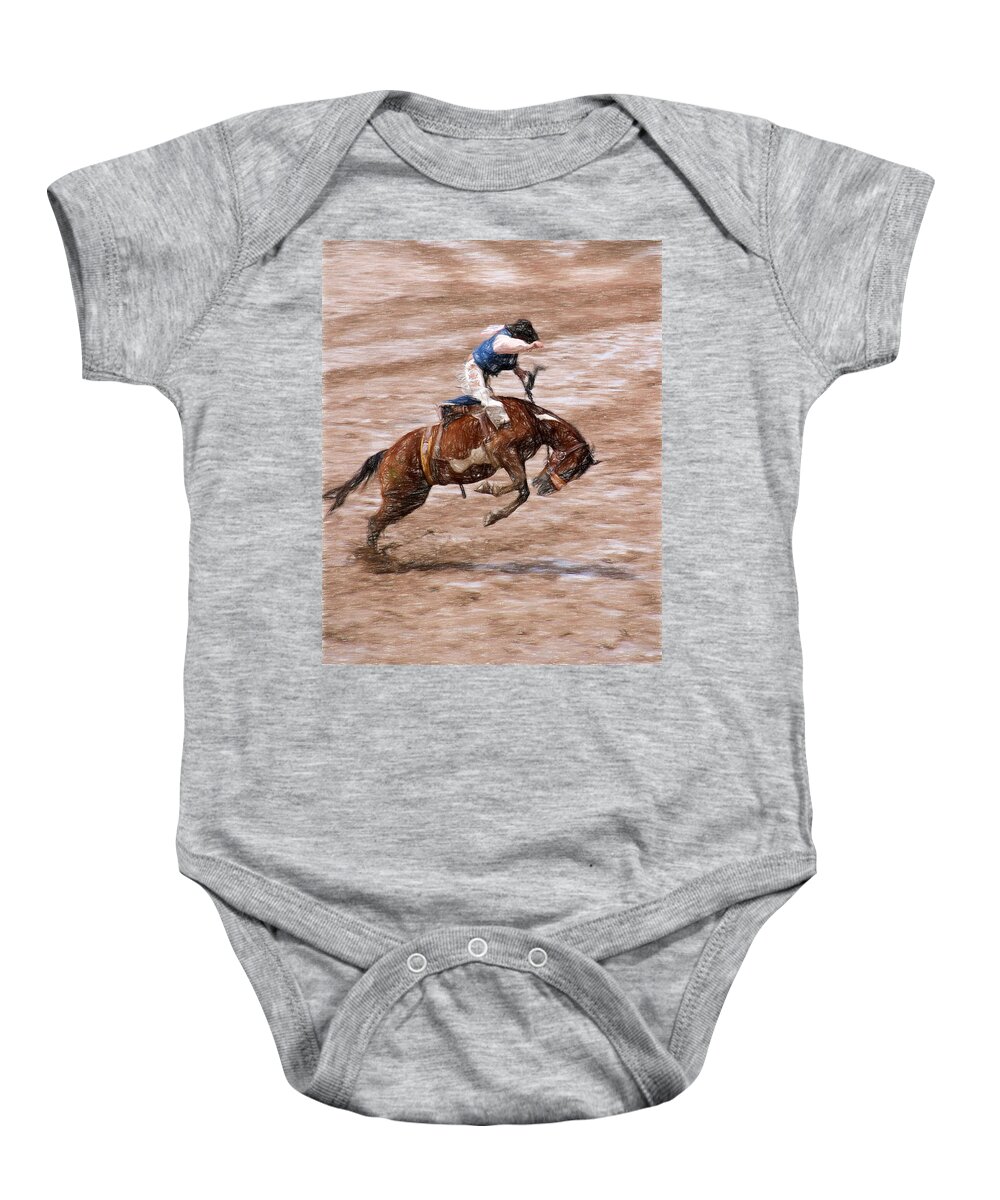 Rodeo Baby Onesie featuring the photograph Rodeo Bronc Rider by John Freidenberg