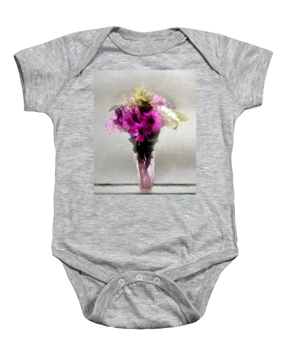 Flowers Baby Onesie featuring the painting Romance in Dove Grey by RC DeWinter