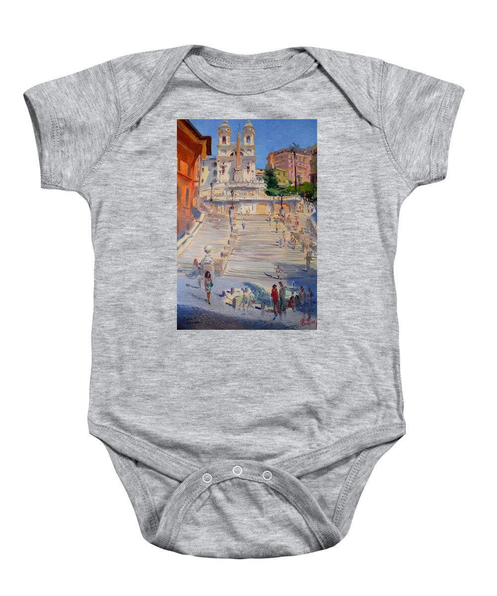 Rome Piazza Di Spagna Baby Onesie featuring the painting Rome Piazza di Spagna by Ylli Haruni