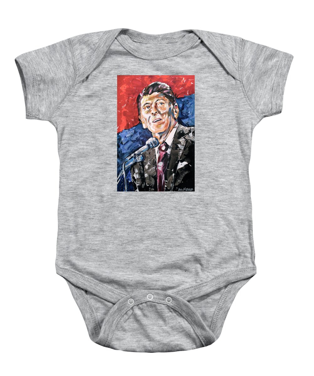 President Baby Onesie featuring the painting Ronald Reagan by Alan Metzger