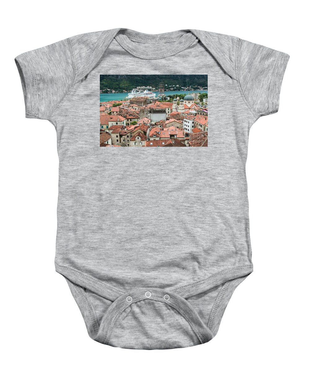 Kotor Baby Onesie featuring the photograph Rooftops of Kotor by Iryna Liveoak
