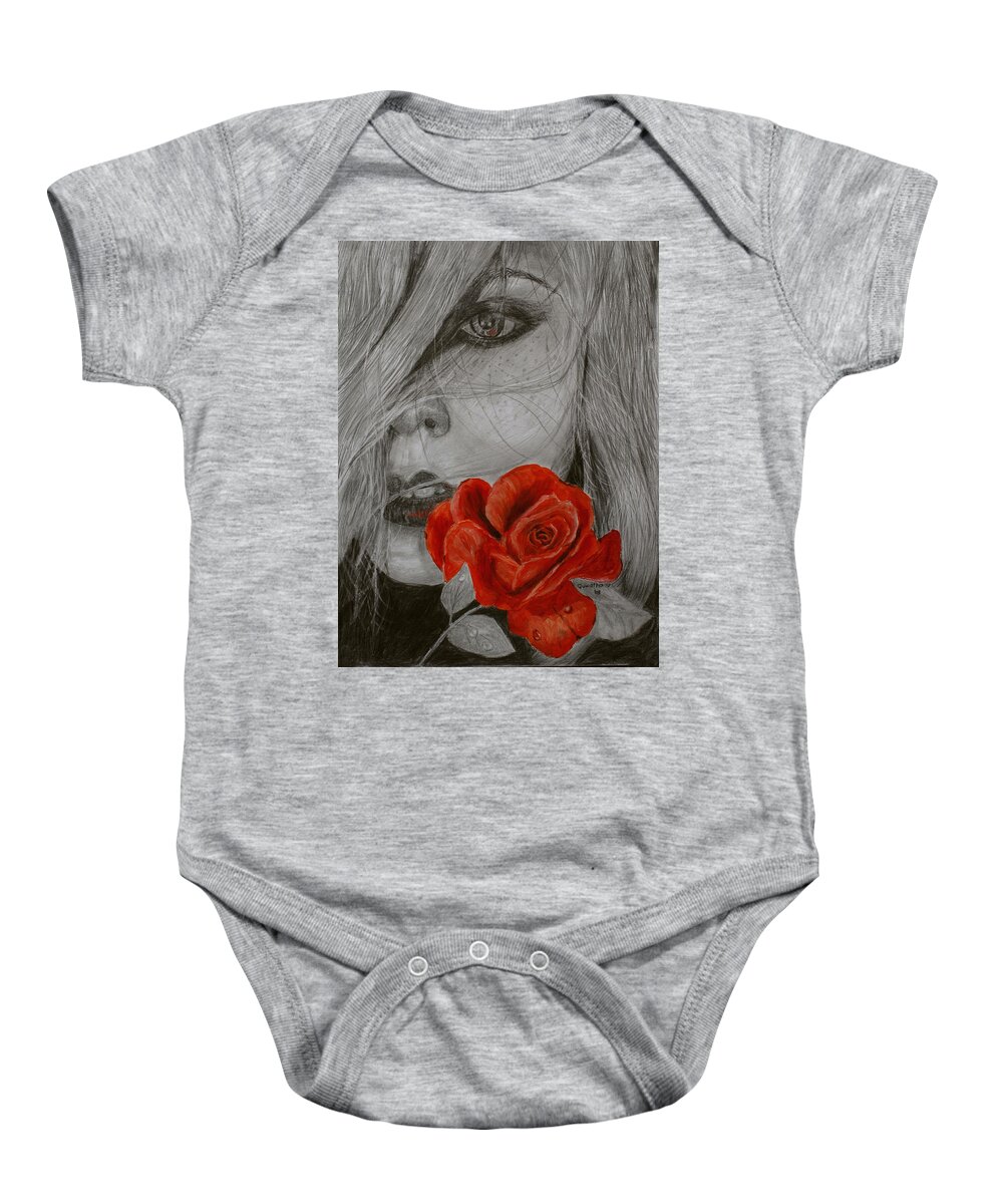 Woman Baby Onesie featuring the painting Rose Kisses by Quwatha Valentine