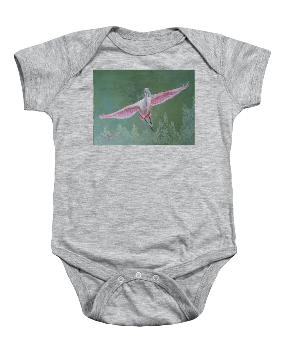 Florida Bird Baby Onesie featuring the painting Roseate Spoonbill by Mike Jenkins