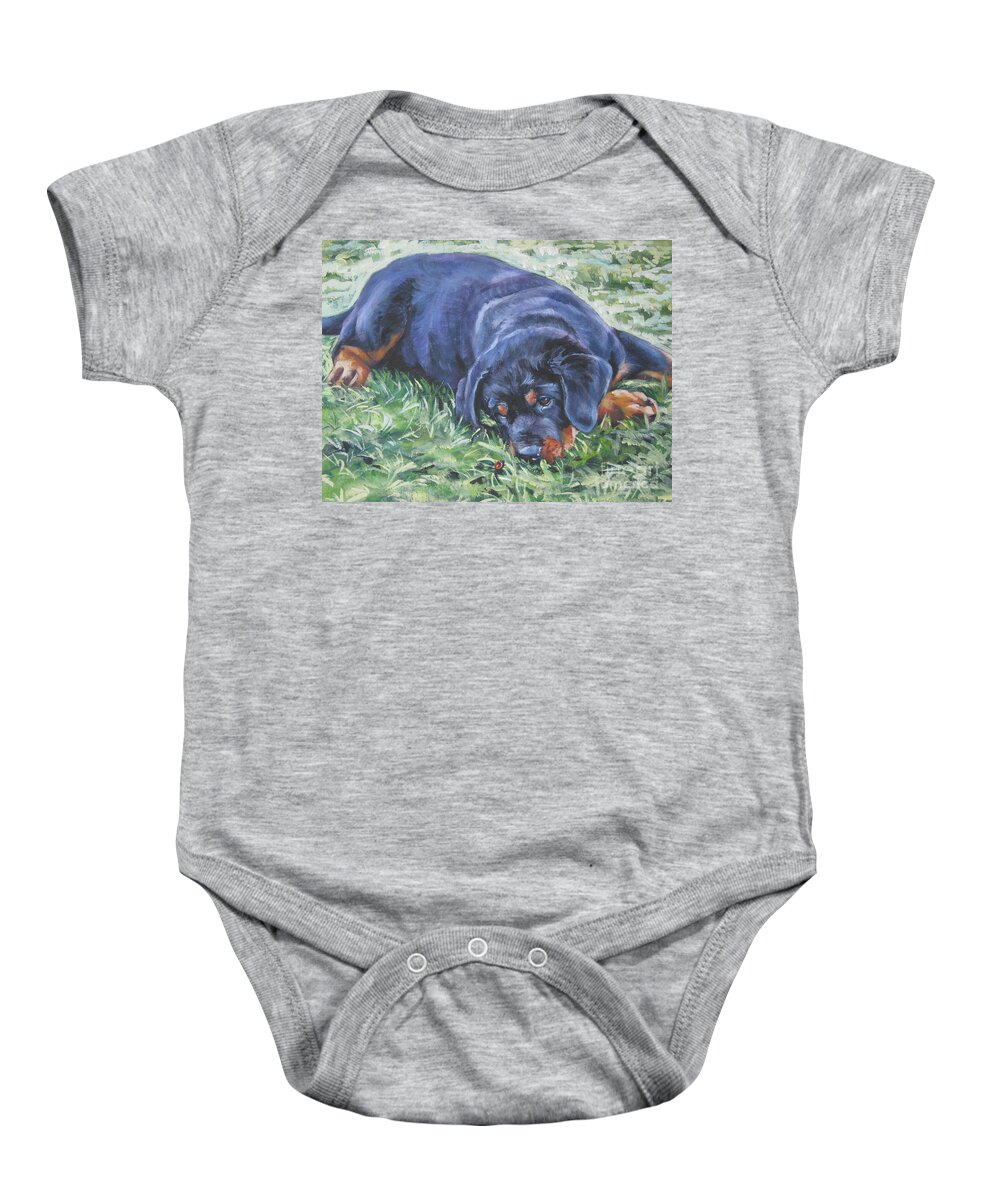 Rottweiler Baby Onesie featuring the painting Rottweiler Puppy by Lee Ann Shepard