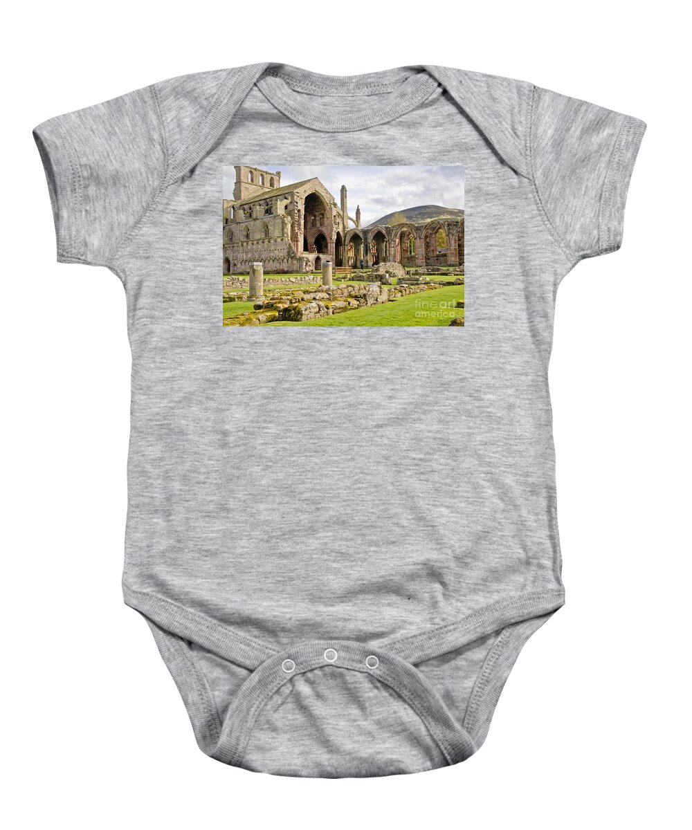 Melrose Abbey Baby Onesie featuring the photograph Ruins. Melrose Abbey. by Elena Perelman