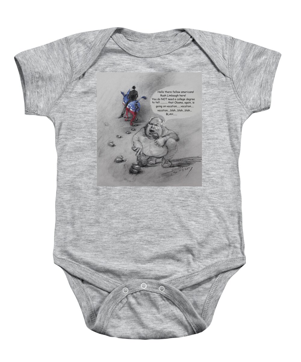 Rush Limbaugh Baby Onesie featuring the mixed media Rush Limbaugh after Obama by Ylli Haruni