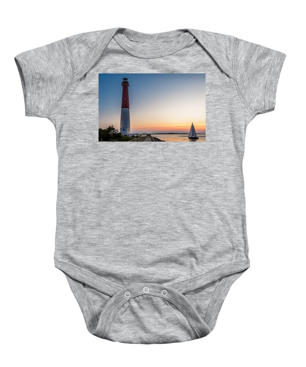 Barnegat Baby Onesie featuring the photograph Sailboat at sunset at Barnegat by SAURAVphoto Online Store