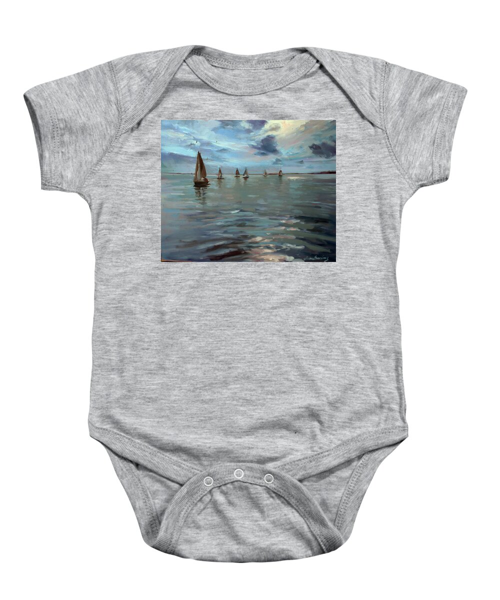 Sailboats Baby Onesie featuring the painting Sailboats on the Chesapeake bay by Susan Bradbury