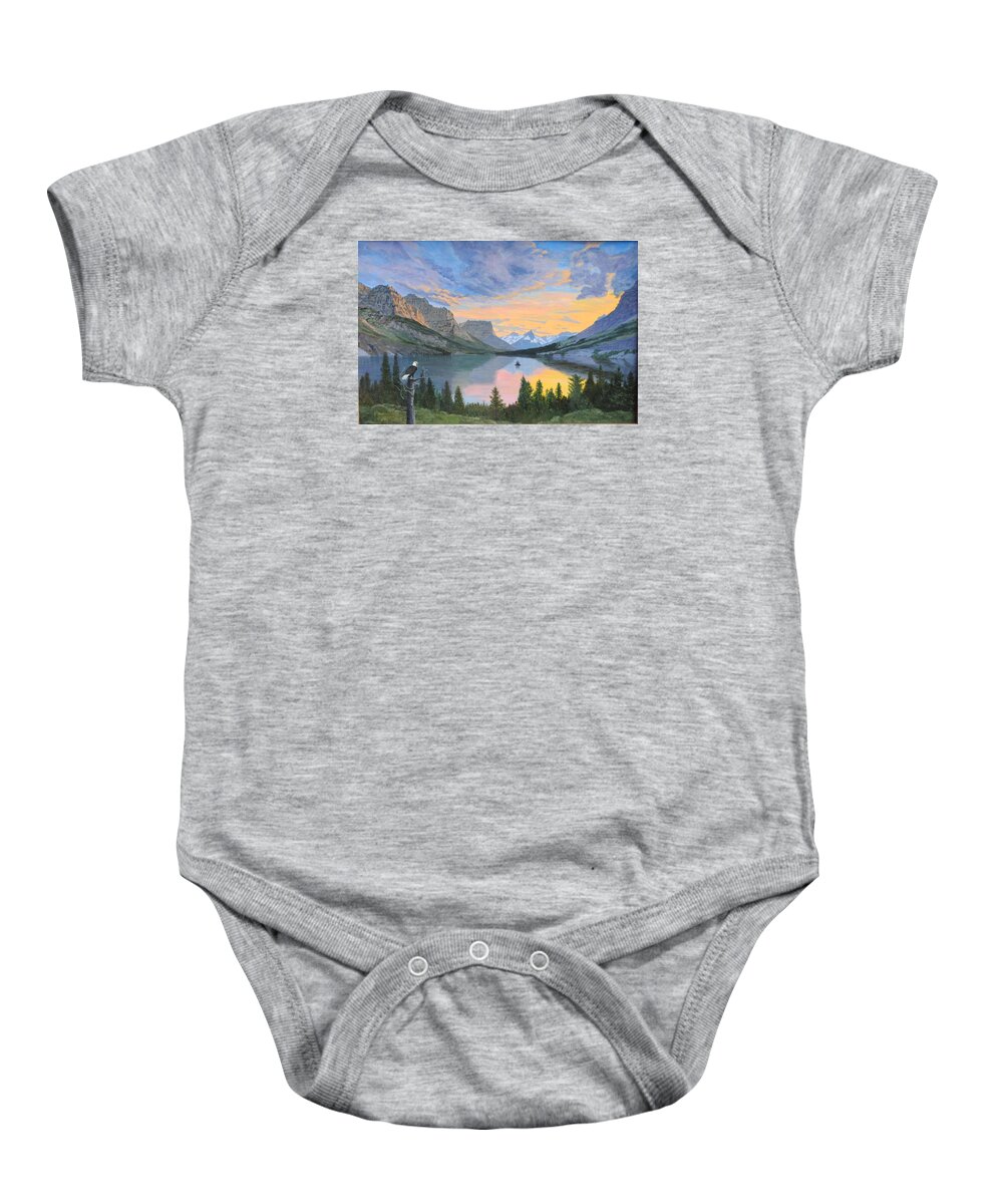 Glacier National Park Baby Onesie featuring the painting Saint Mary's Lake by Paul Larson