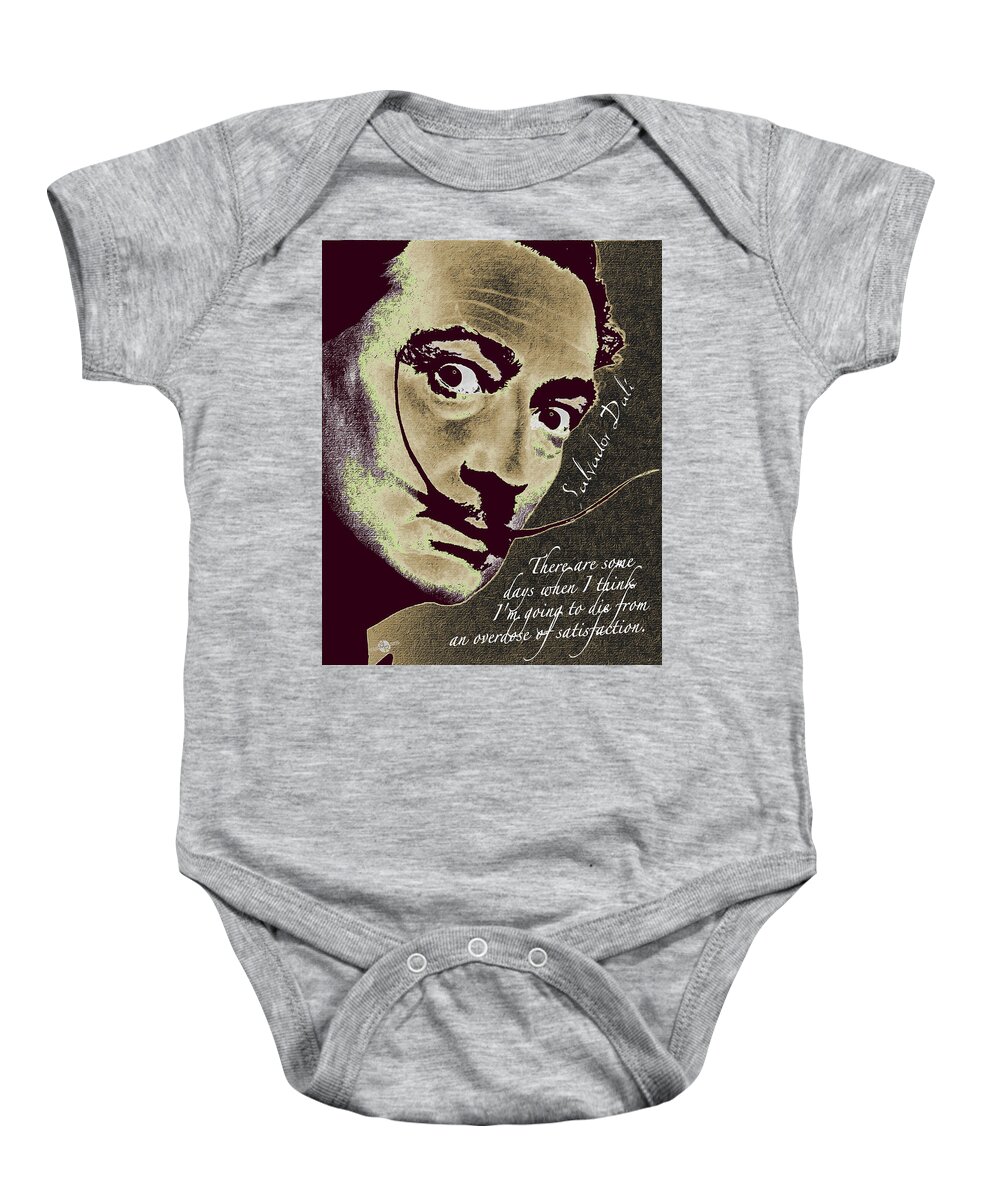 Salvador Dali Baby Onesie featuring the painting Salvador Dali Pop Art Painting And Signature With Quote by Tony Rubino