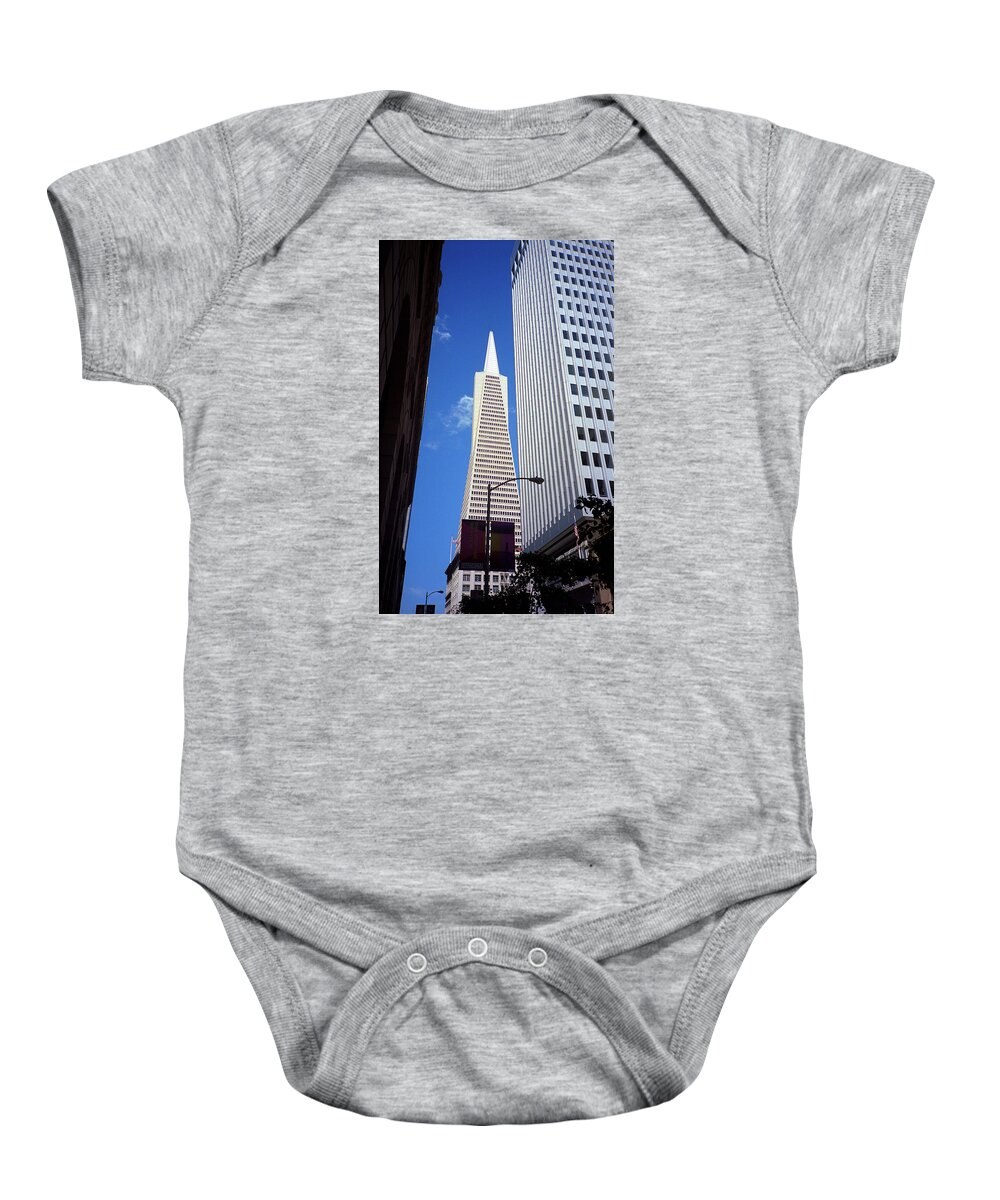 America Baby Onesie featuring the photograph San Francisco - Transamerica Pyramid Building by Frank Romeo