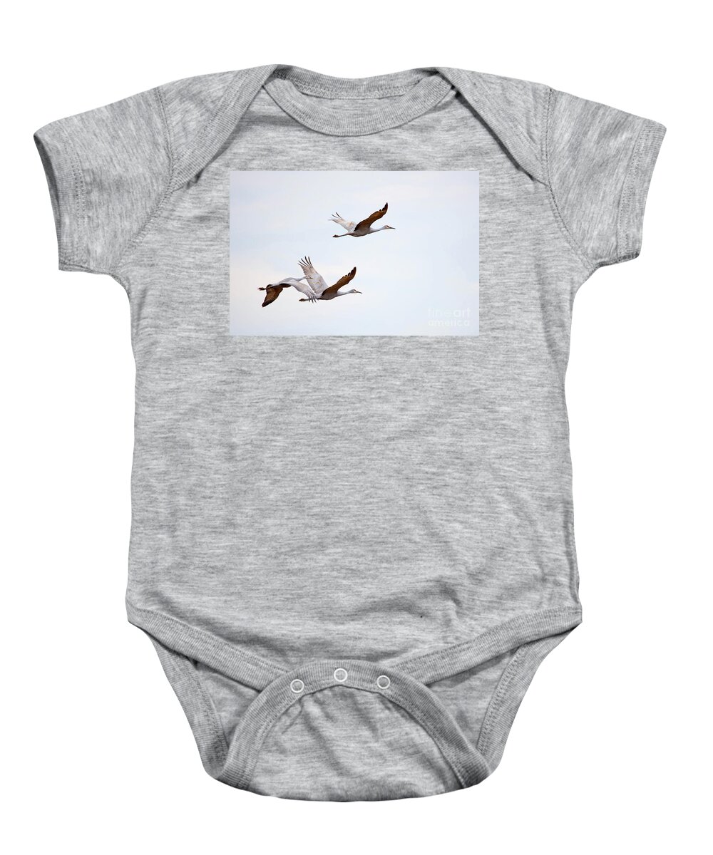 Crane Baby Onesie featuring the photograph Sandhill Cranes Flying by Paul Mashburn