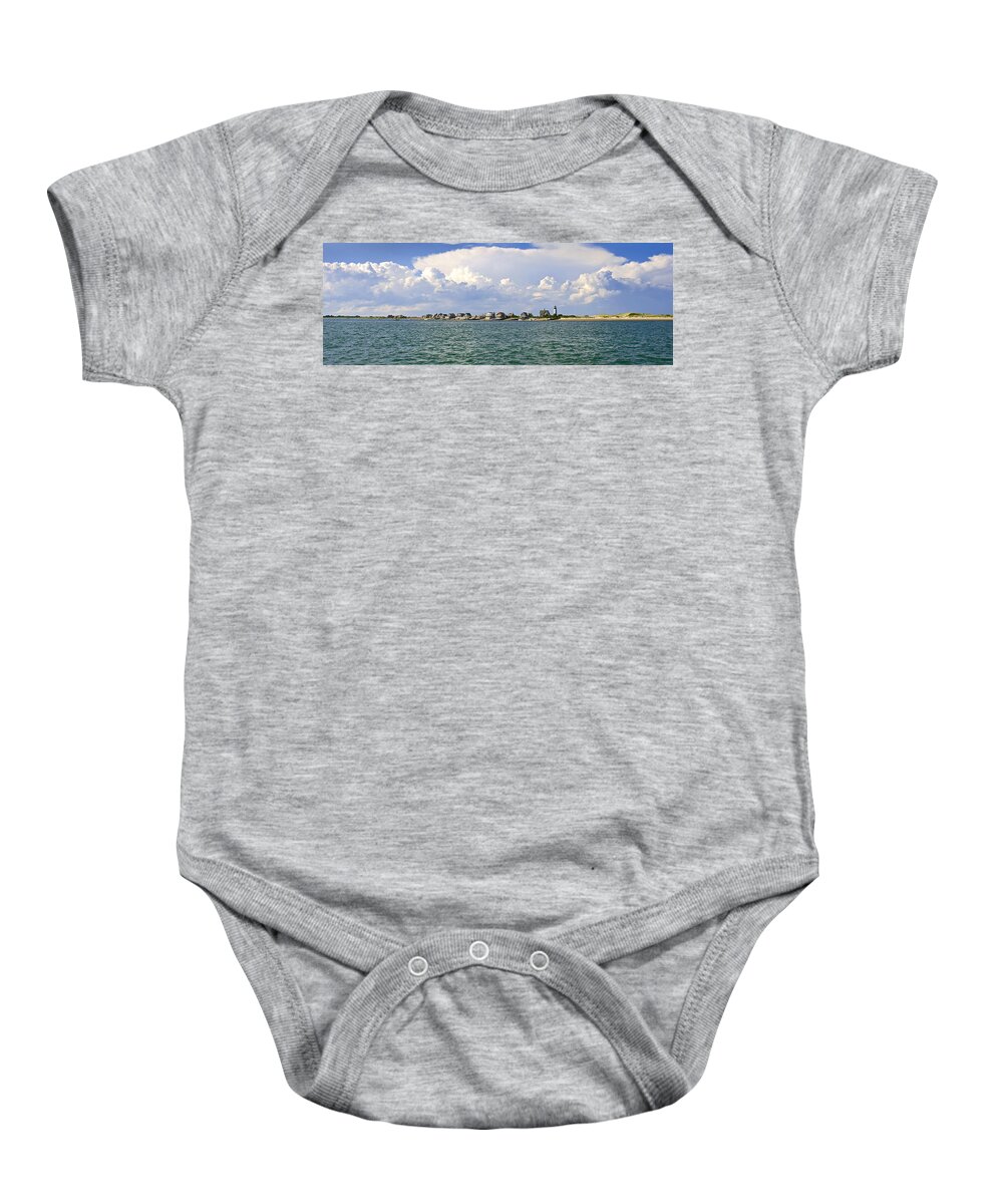 Sandy Neck Baby Onesie featuring the photograph Sandy Neck Cottage Colony by Charles Harden
