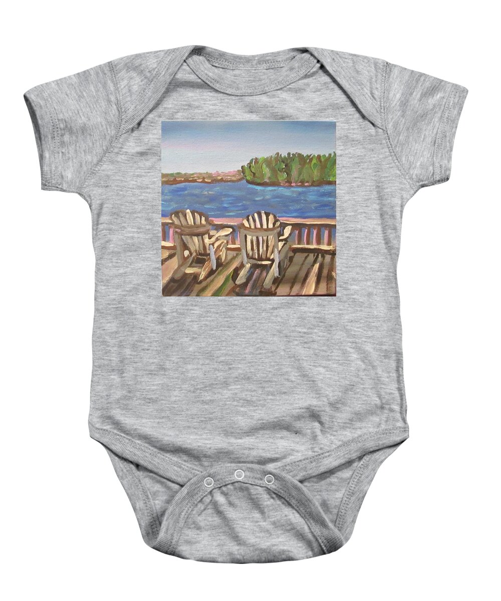 Lake Baby Onesie featuring the painting Scene from the deck by Jennylynd James