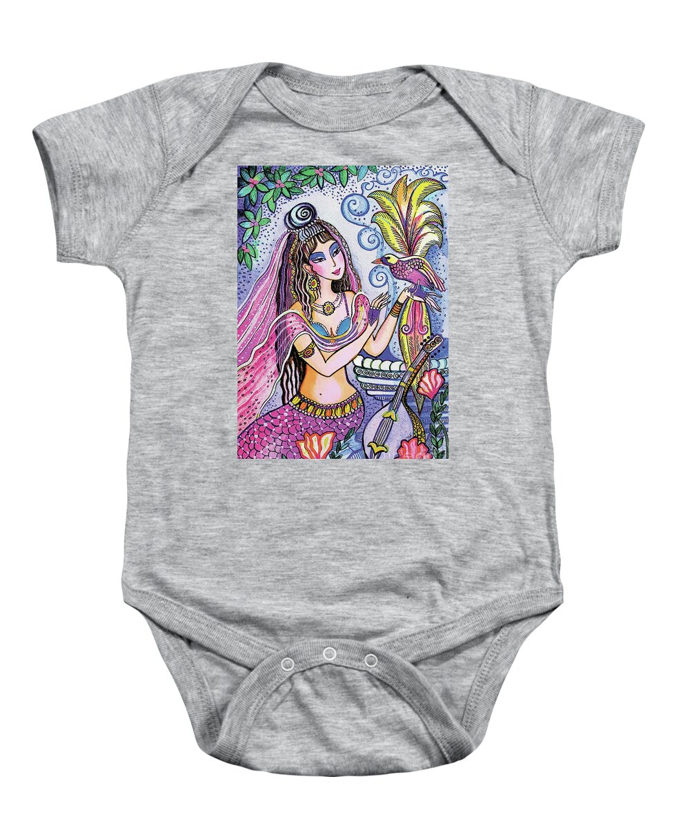 Eastern Woman Baby Onesie featuring the painting Scheherazade's Bird by Eva Campbell
