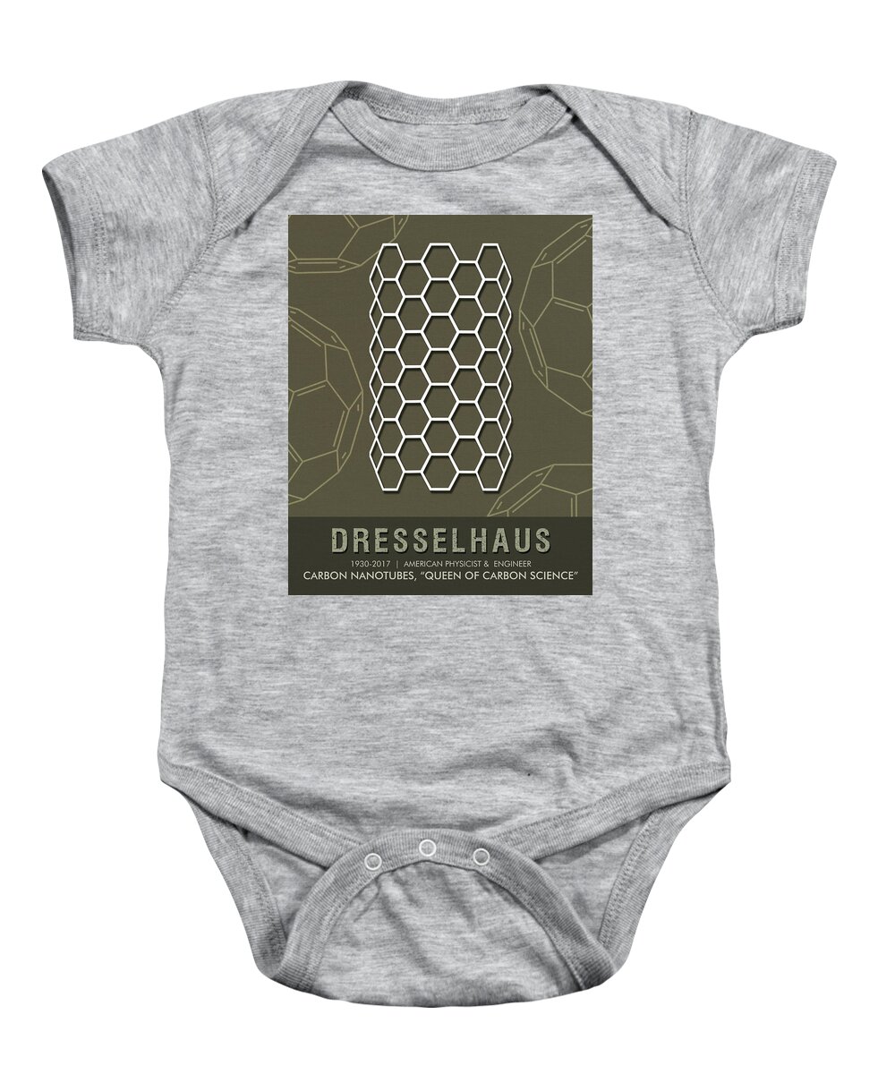 Dresselhaus Baby Onesie featuring the mixed media Science Posters - Mildred Dresselhaus - Physicist, Engineer by Studio Grafiikka