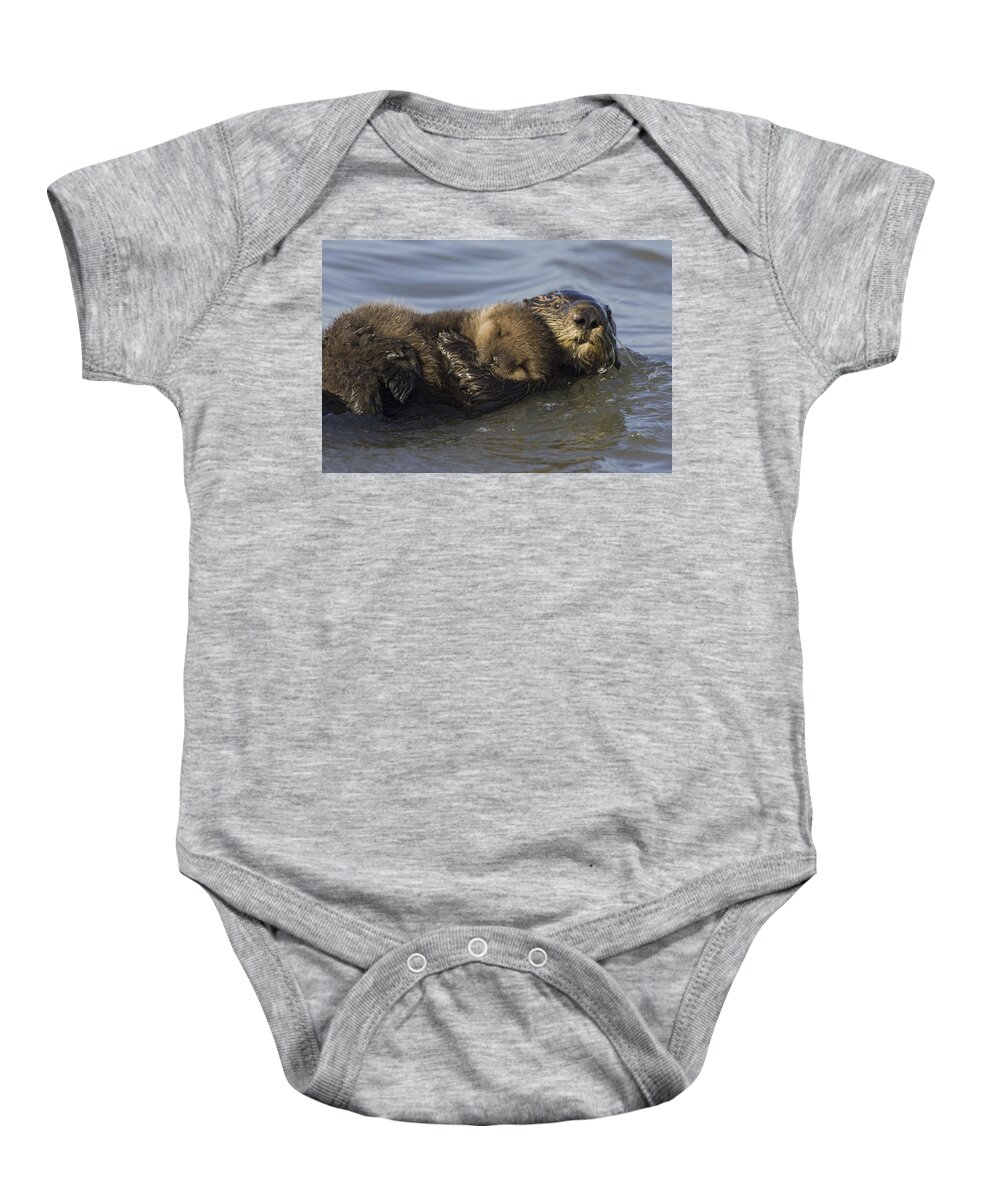 00438549 Baby Onesie featuring the photograph Sea Otter Mother With Pup Monterey Bay by Suzi Eszterhas